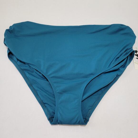 Anne Cole Plus Size High-Waist Shirred Bikini Bottoms Deep Sea Blue NWT US 20W - Picture 4 of 11